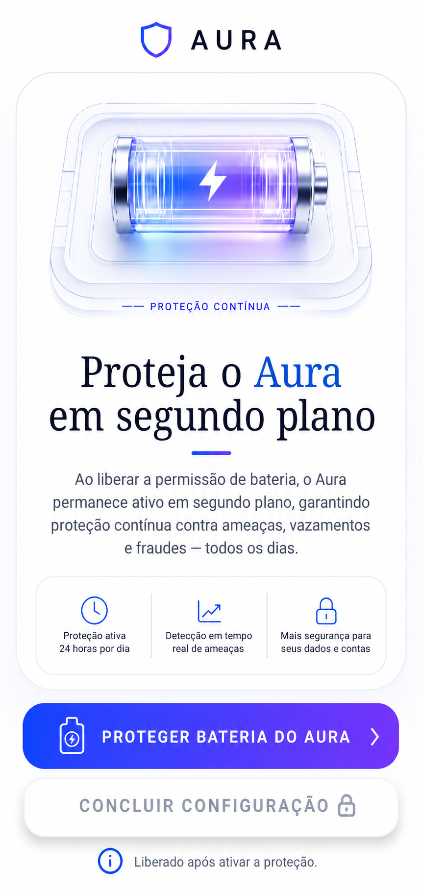 Proteção de bateria do Aura em segundo plano
